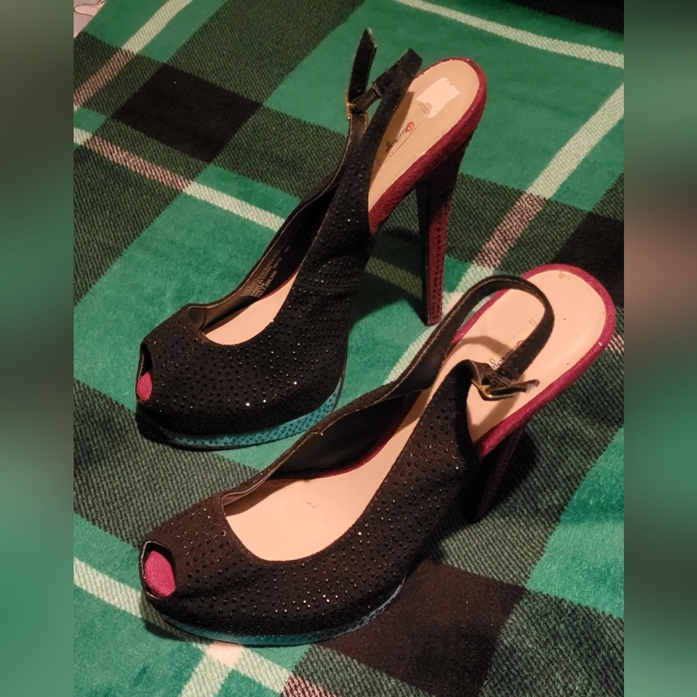 🔥HP🔥WOMENS OLSENBOYE PLATFORM STUDDED STILETTO HEELS MULTI COLORED SIZE 9.5